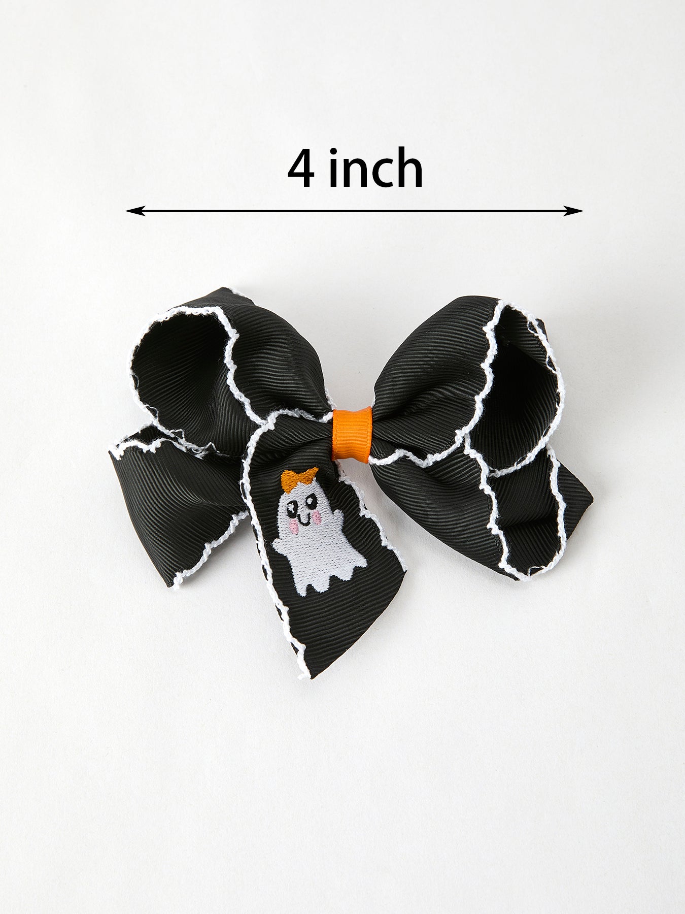 Halloween Ghost Embroidered Black Bow Hairpin