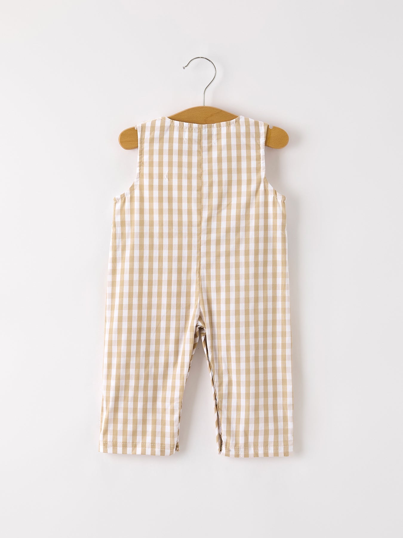 Fall Thanksgiving Apricot Plaid Chick Embroidery Smocking Baby Boys Romper