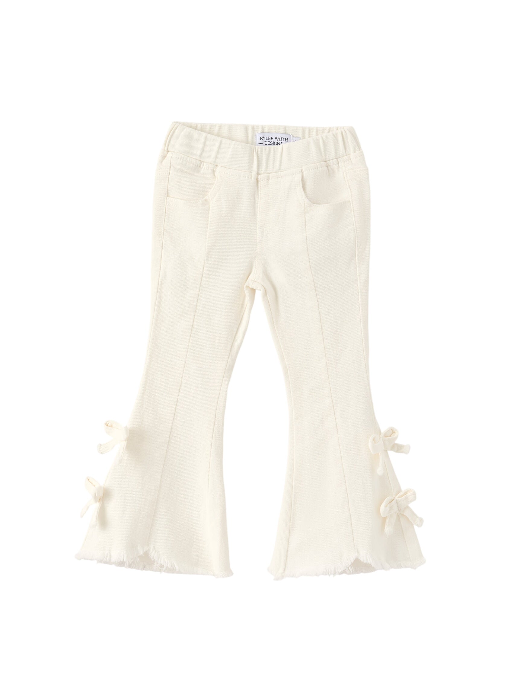 Christmas Charming White Bell Bottom Pants With Cute Bows