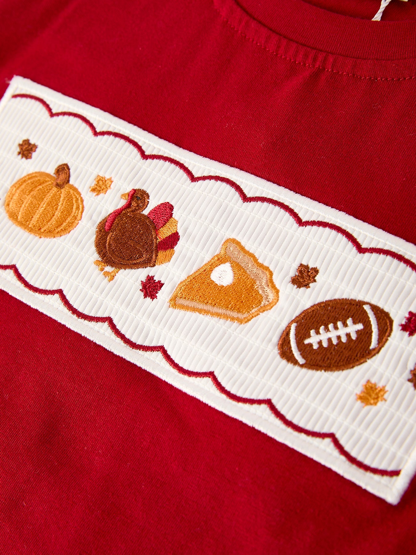 Fall Turkey Embroidered Boy Set – Orange Checkered With Halloween Details