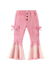 Pink Bell Bottom Jeans – Frayed Hem With Cargo Pockets