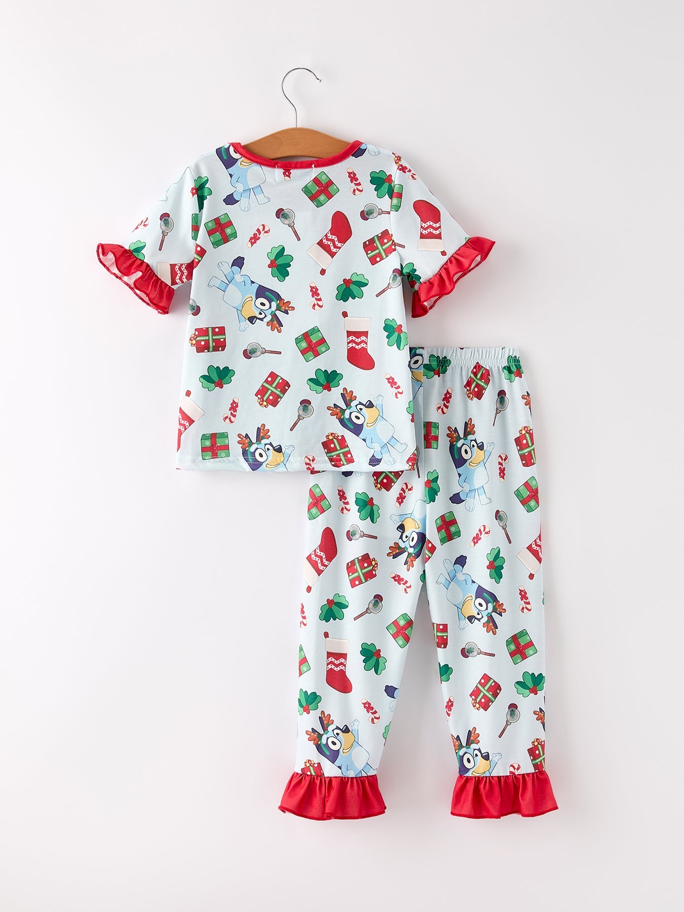 Christmas Character Blue Girls Pajama Set With Ruffles