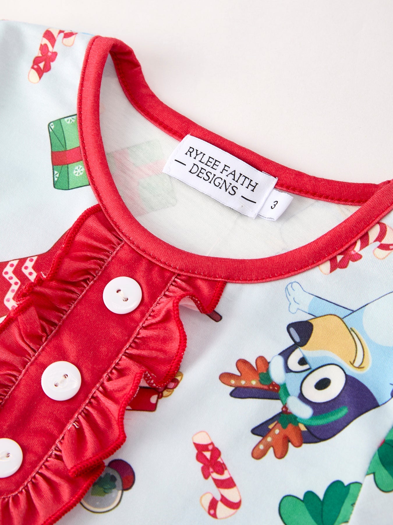 Christmas Character Blue Girls Pajama Set With Ruffles