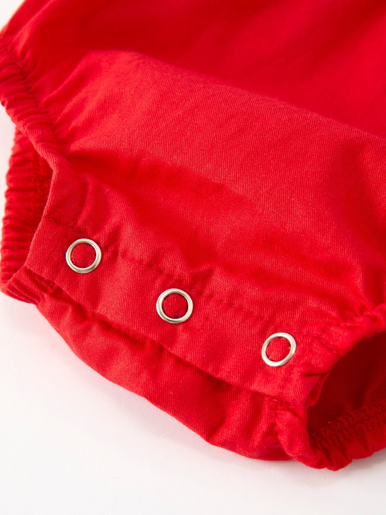 Red Christmas Baby Girls Romper: Cross Embroidery With Lace Trim