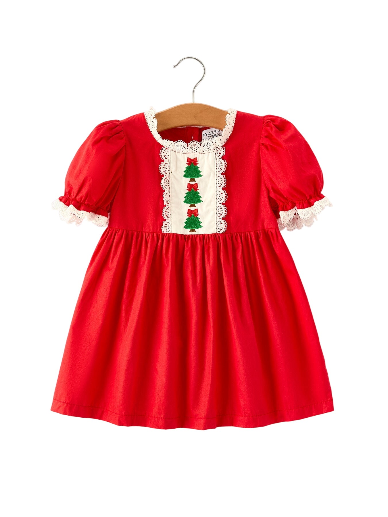 Red Christmas Girls Dress: Beautiful Embroidery With Lace Trim