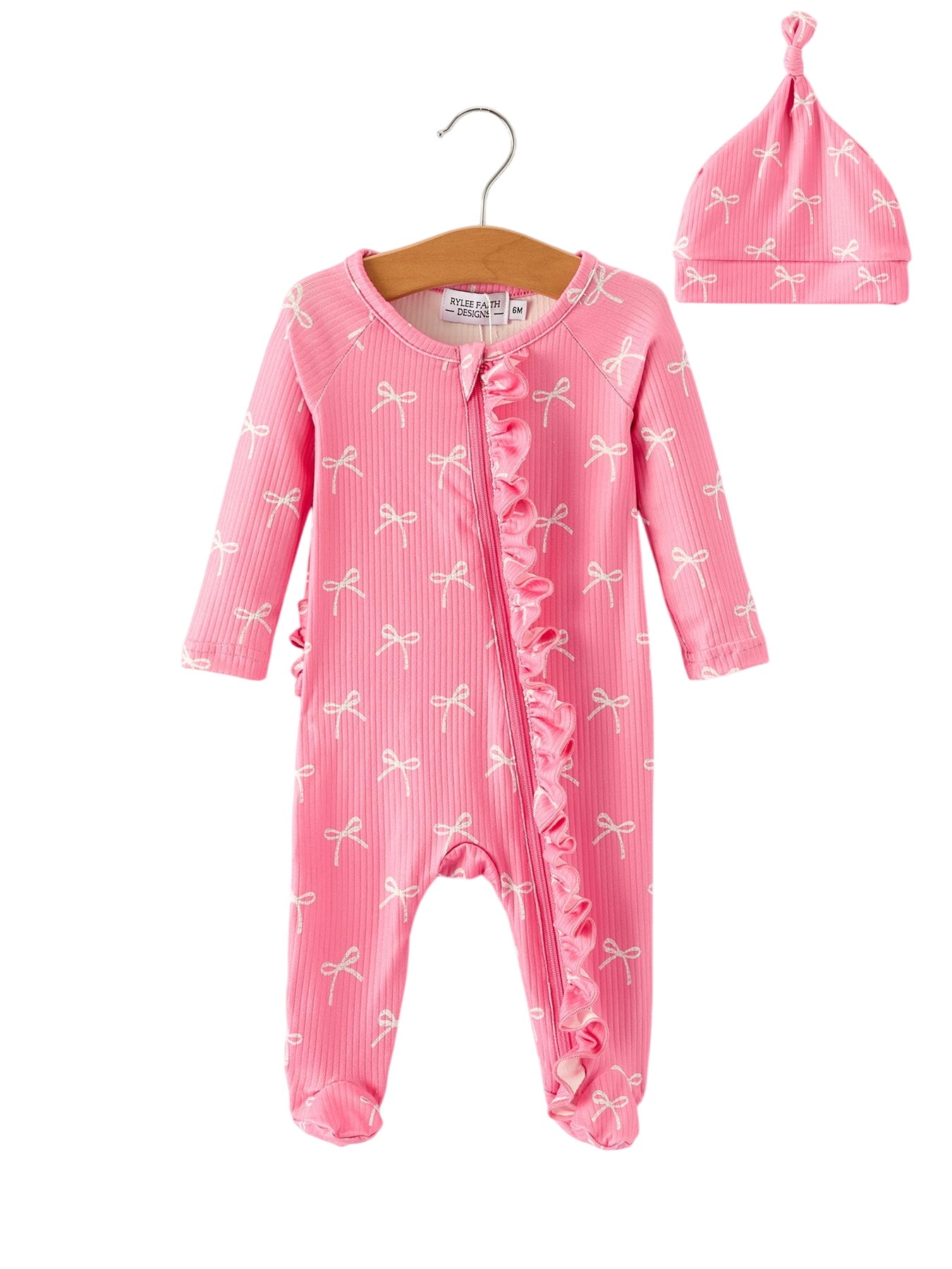 Christmas Bow Pink Romper With Hat: Sweet And Stylish Baby Outfit