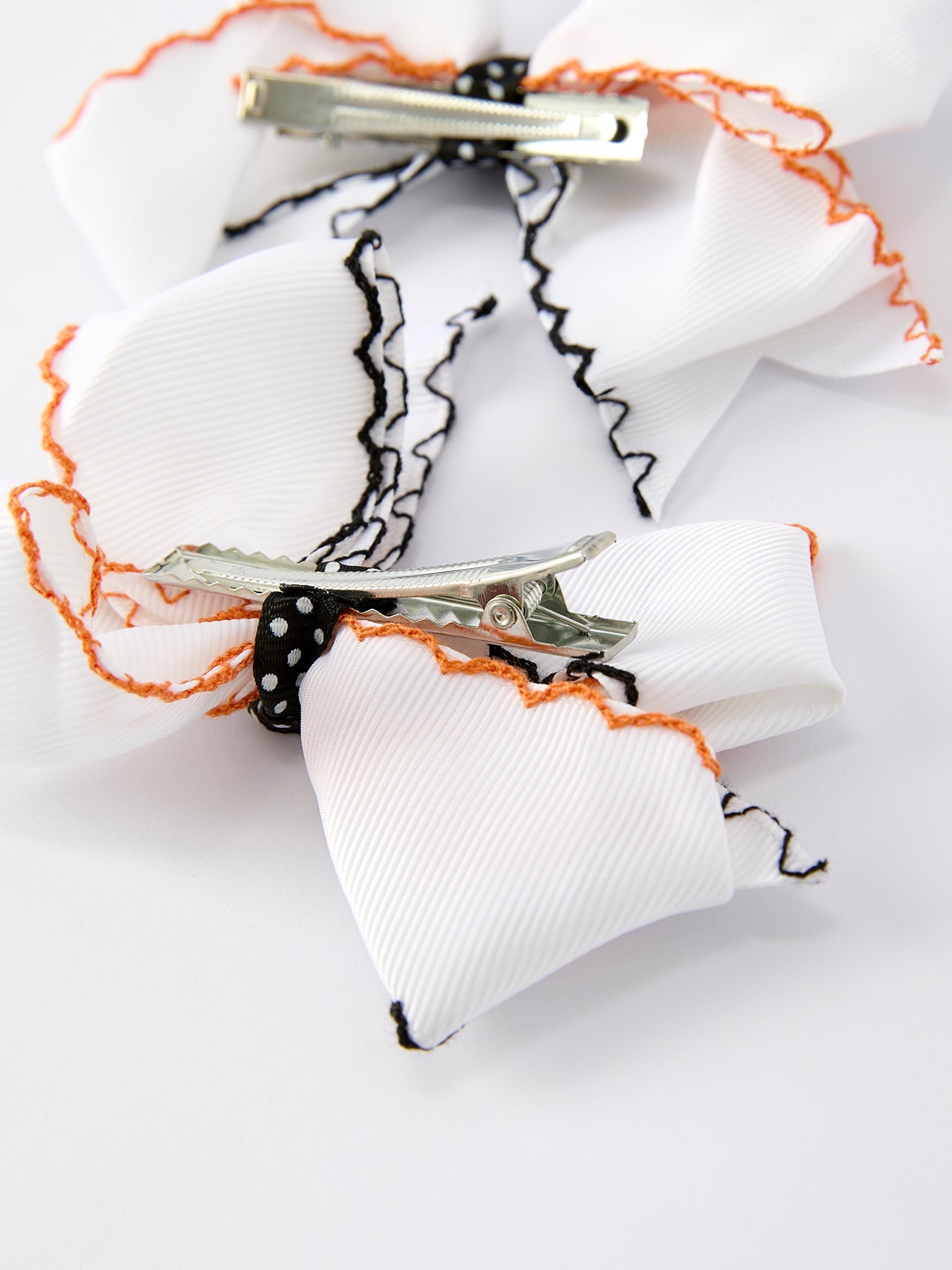 Halloween Pumpkin Hair Bows: White Ribbon Design（2pcs）