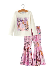 Purple Ts Print Girls Milk Silk Outfits：musical Journey In Style