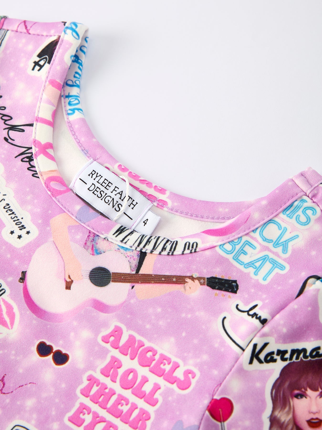 Christmas Purple Ts Twirly Print Girls Short Sleeves Dress：musical Journey In Style