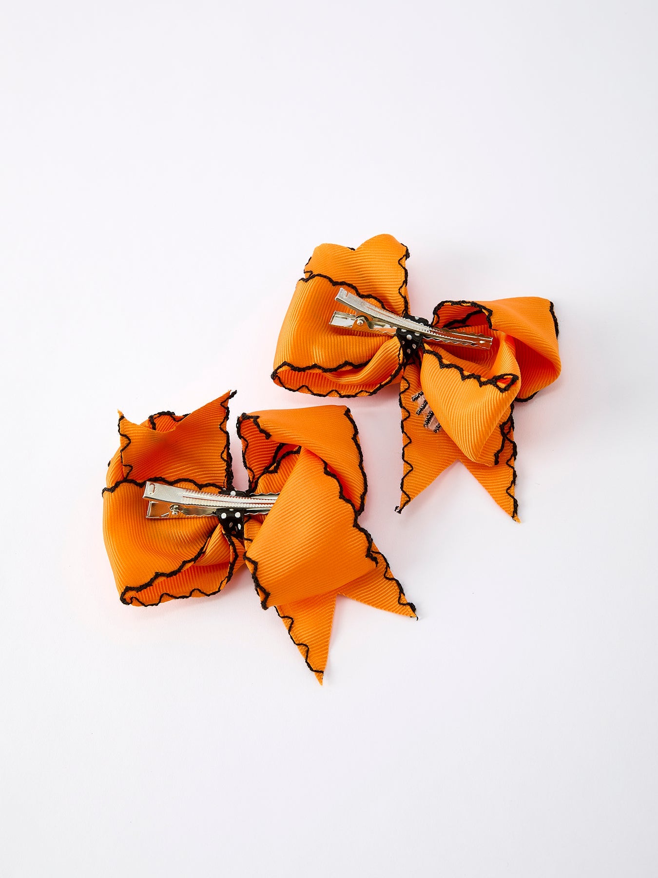 Halloween Spider Hair Bows: Orange Ribbon Design (2pcs)