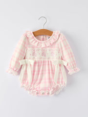 Christmas Pink Cute Bow Plaid Baby Romper: Soft And Comfortable