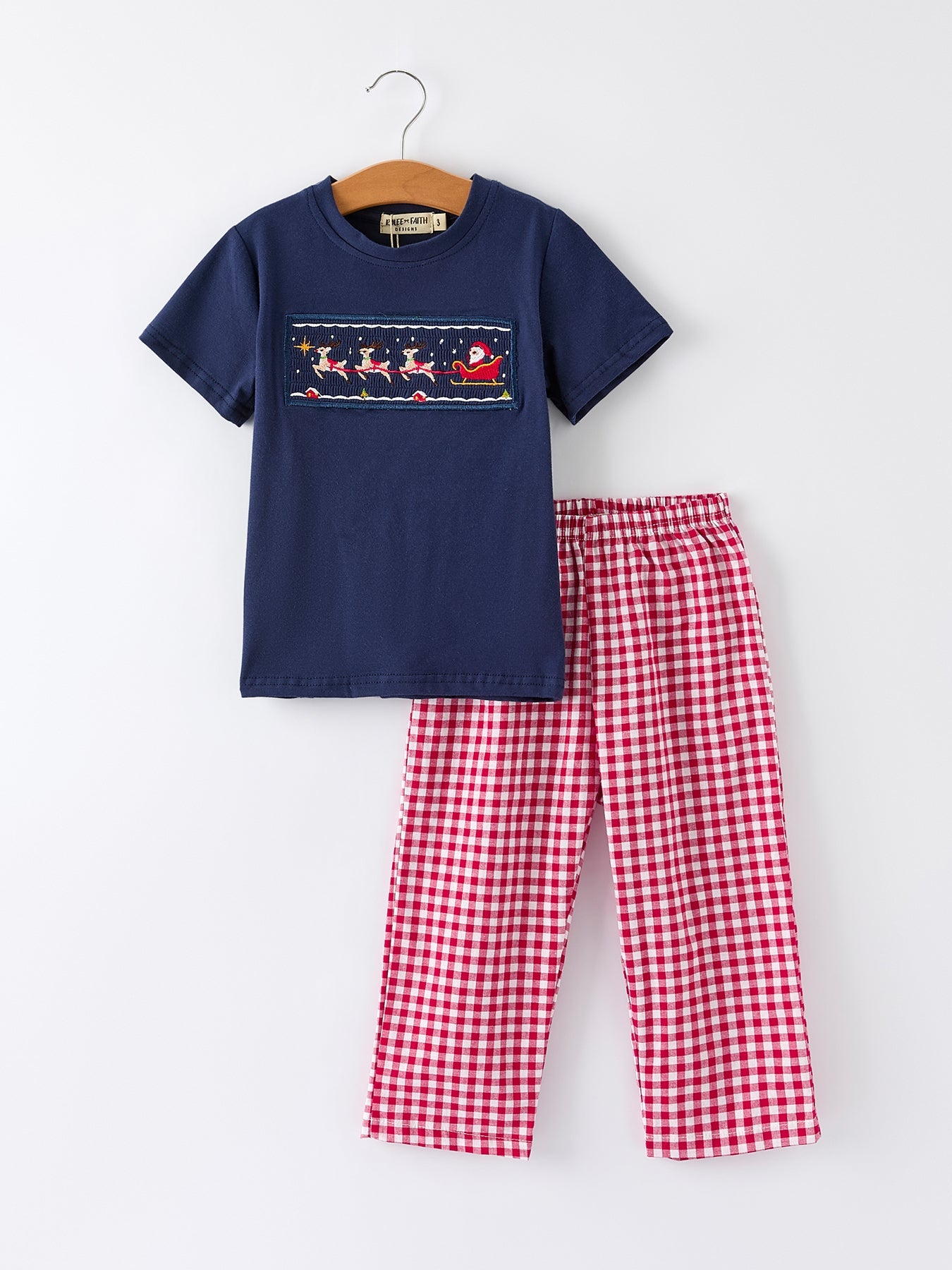 Christmas Holiday Celebration Boys Set: Navy With Santa Sleigh