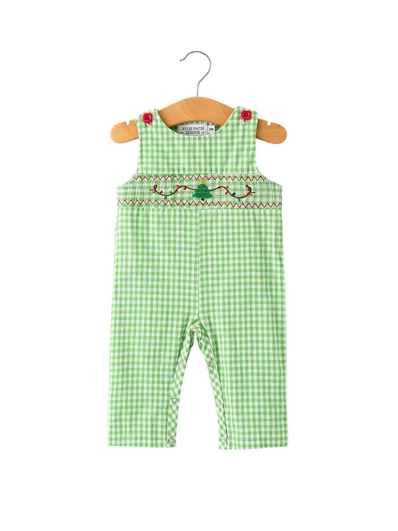 Preorder Christmas Tree Smocked Baby Romper With Green Plaid