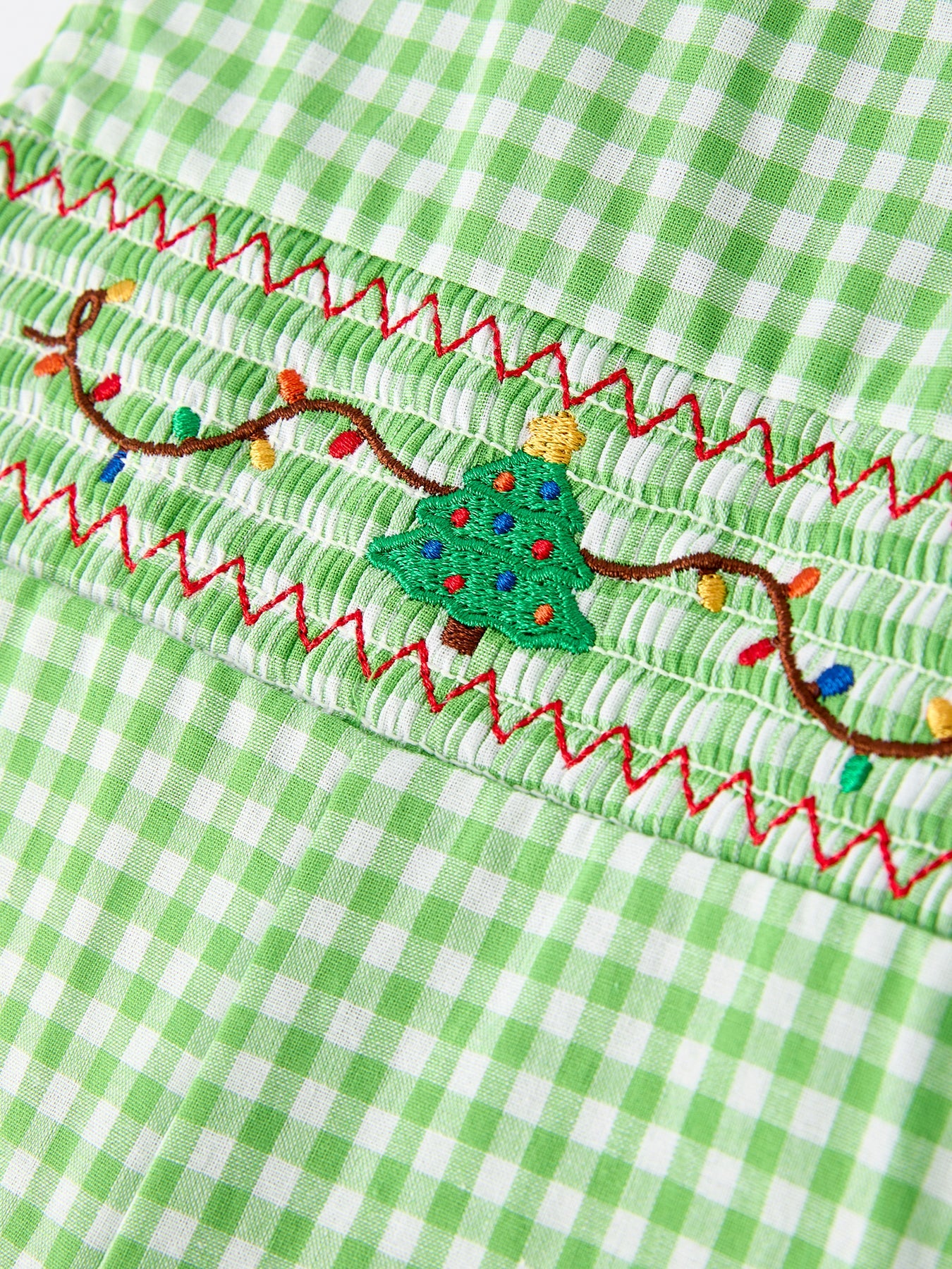 Preorder Christmas Tree Smocked Baby Romper With Green Plaid