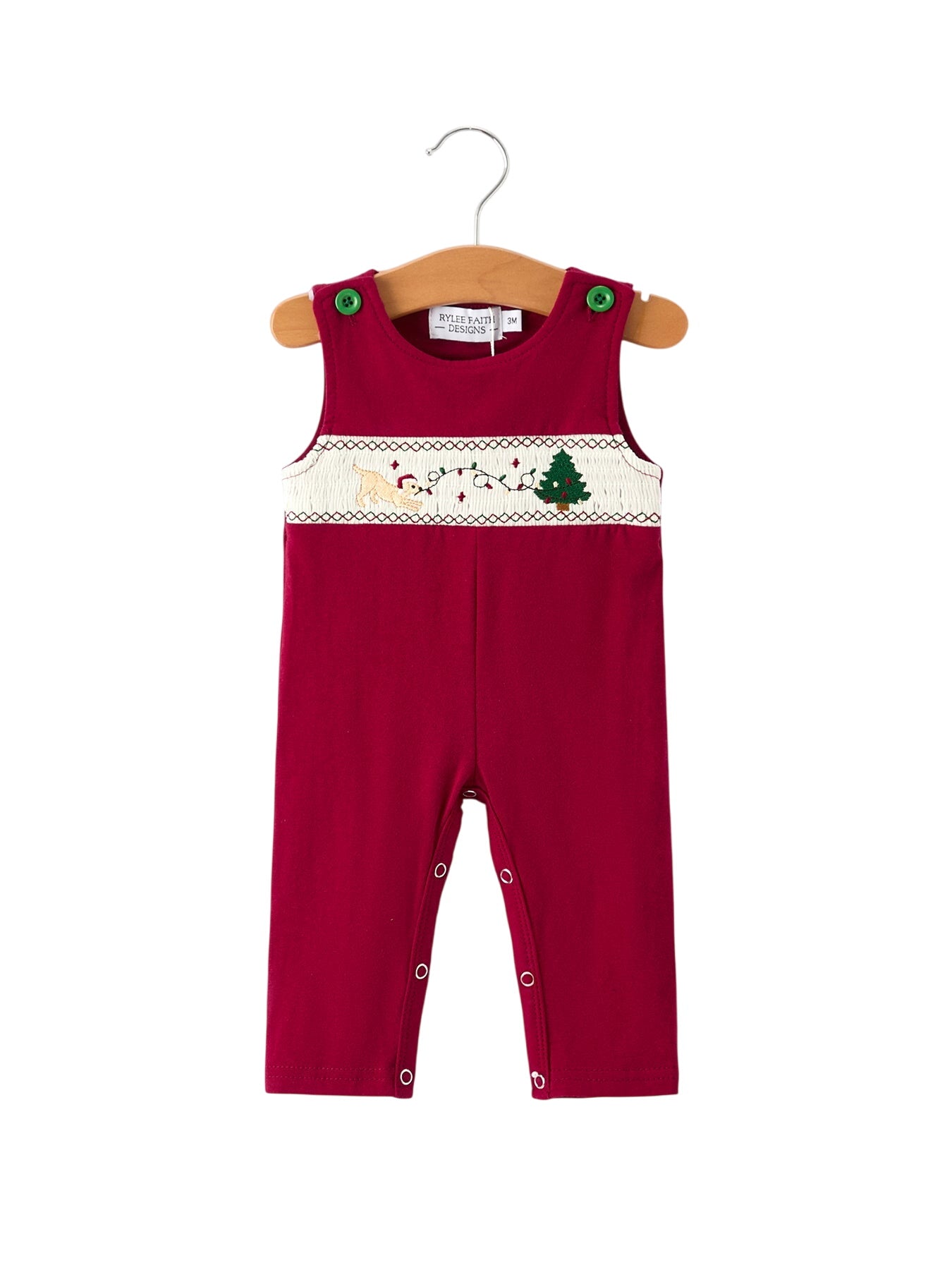 Christmas Tree Dog Smocking Embroidered Baby Boys Romper