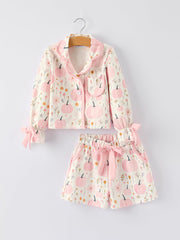 Thanksgiving Pink Pumpkin Floral Print Pajama Set