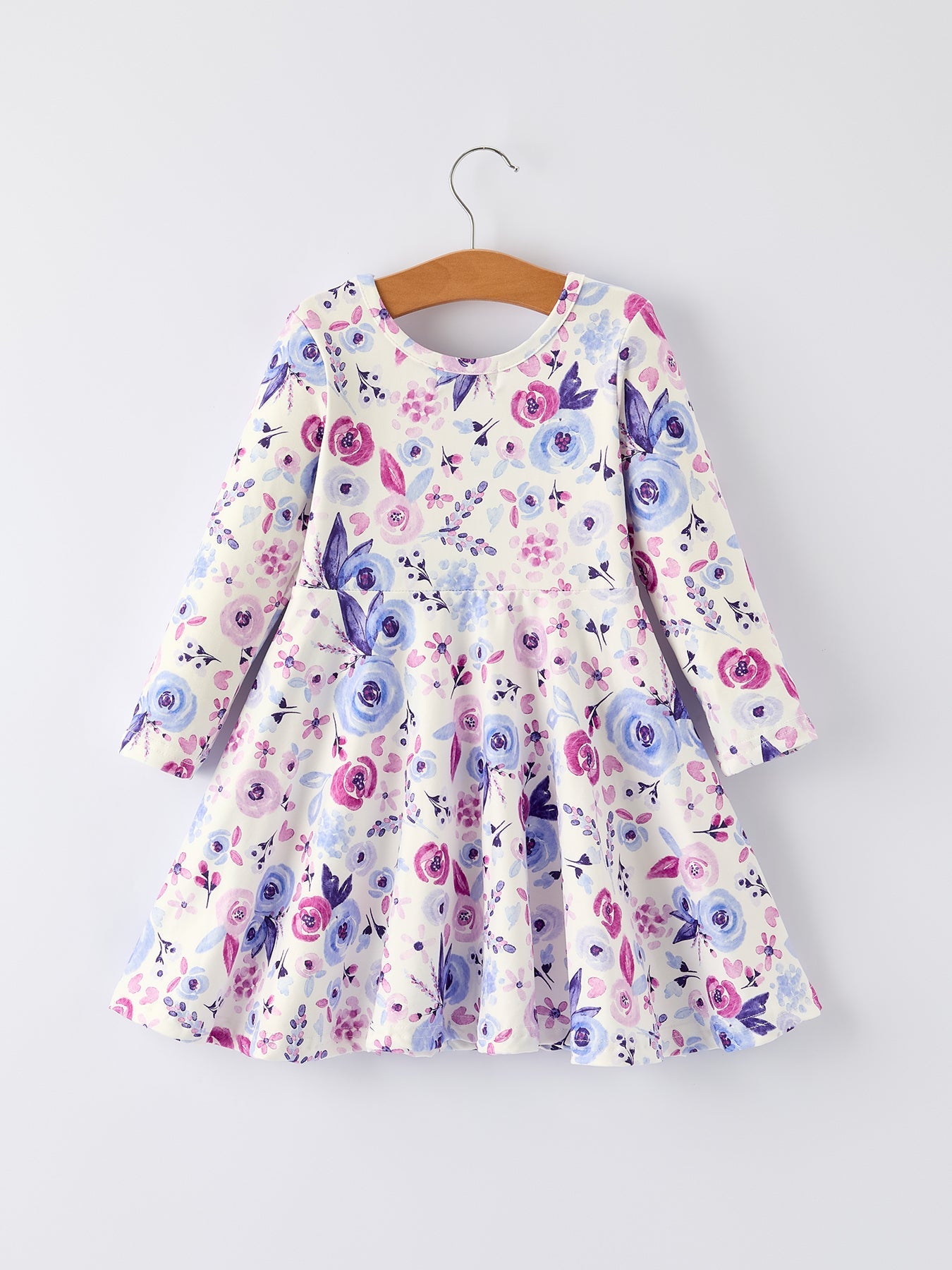 Christmas Purple Floral Baby Girl Dress With Long Sleeves