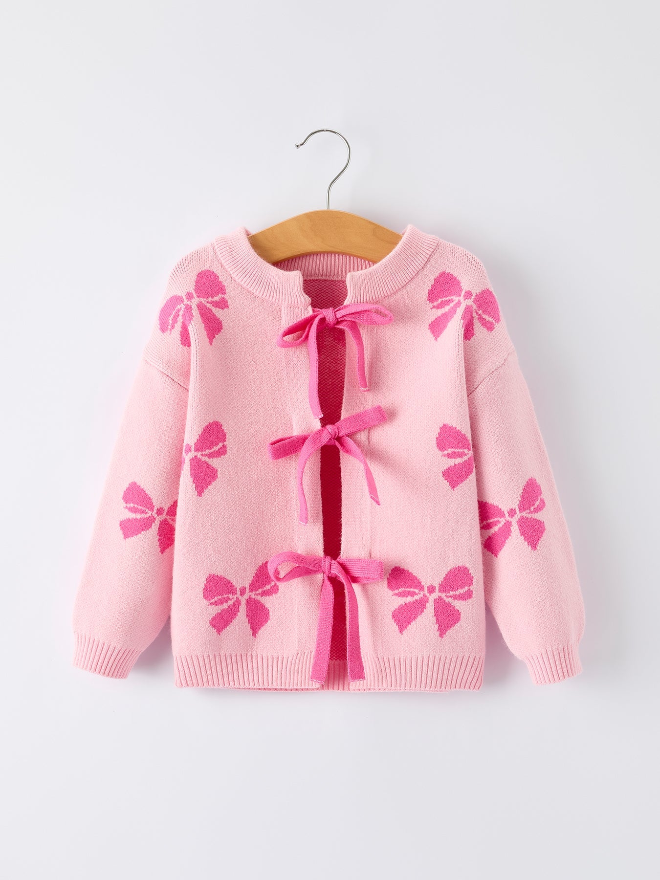 Pink Baby Bow Ribbon Ties Sweater Cardigan