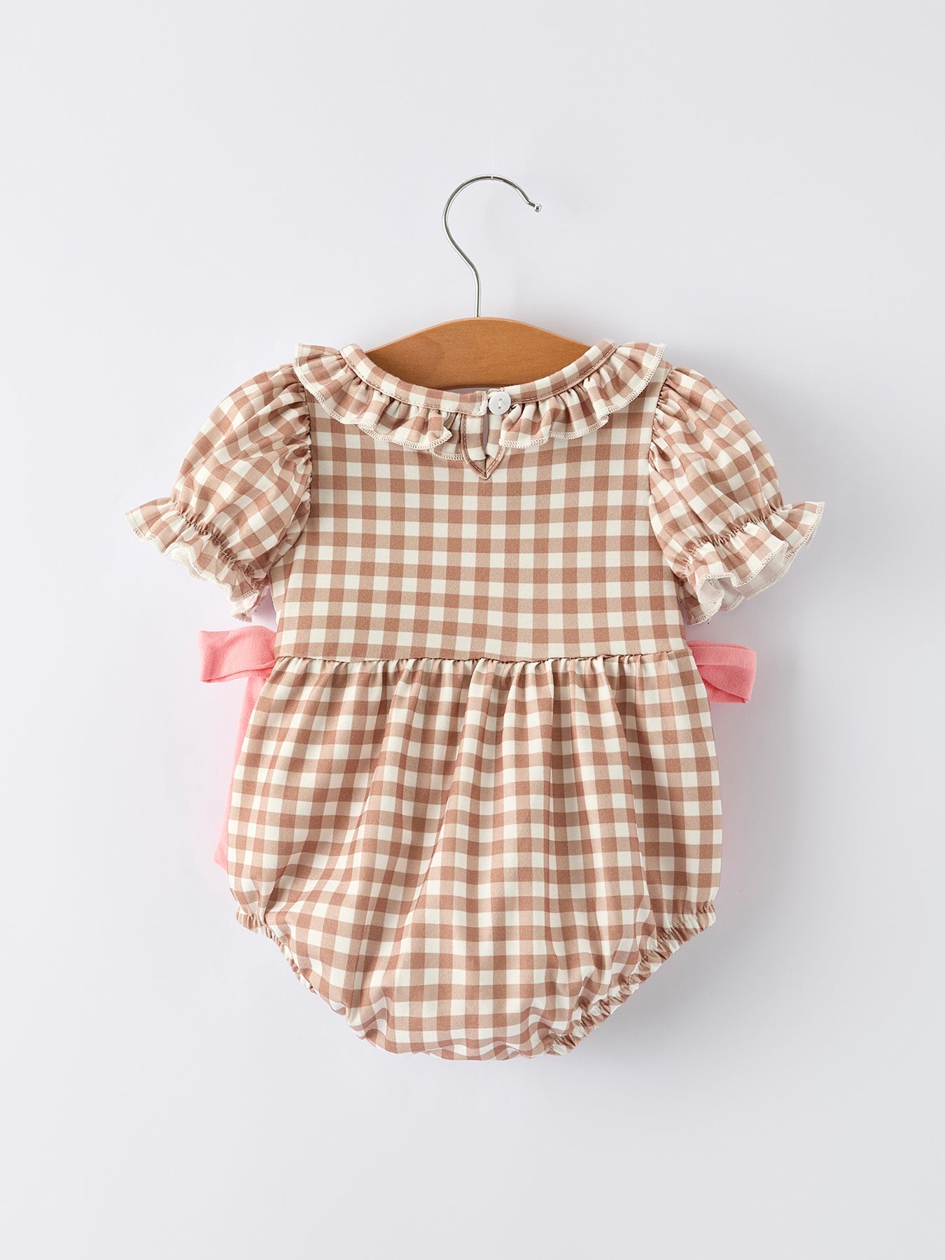 Christmas Vintage-style Plaid Embroidered Gingerbread And Bows Girls Romper