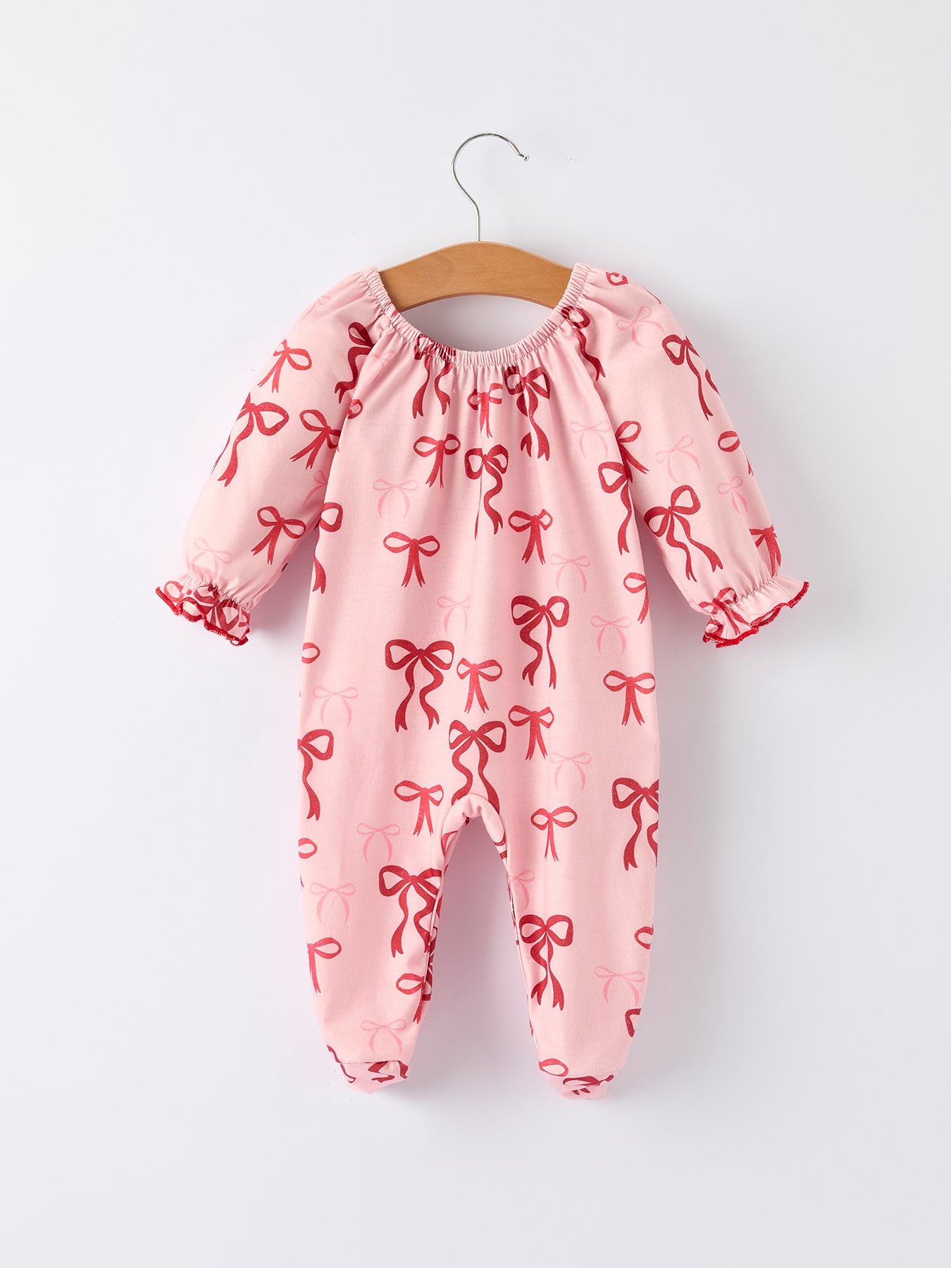 Christmas Bow Print Baby Girls Romper