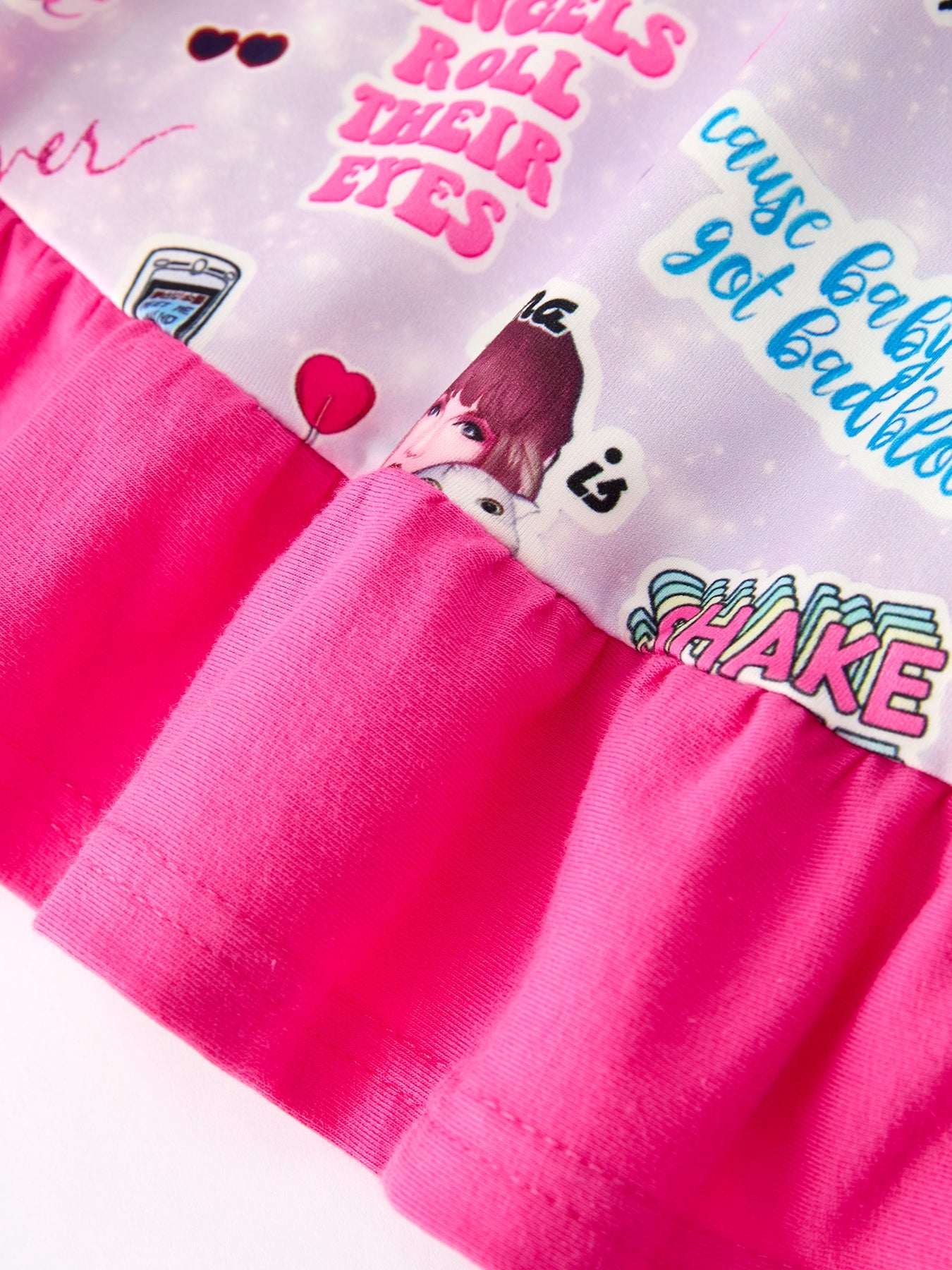 Purple Ts Print Ruffle Girls' Short Sleeve Christmas Dress