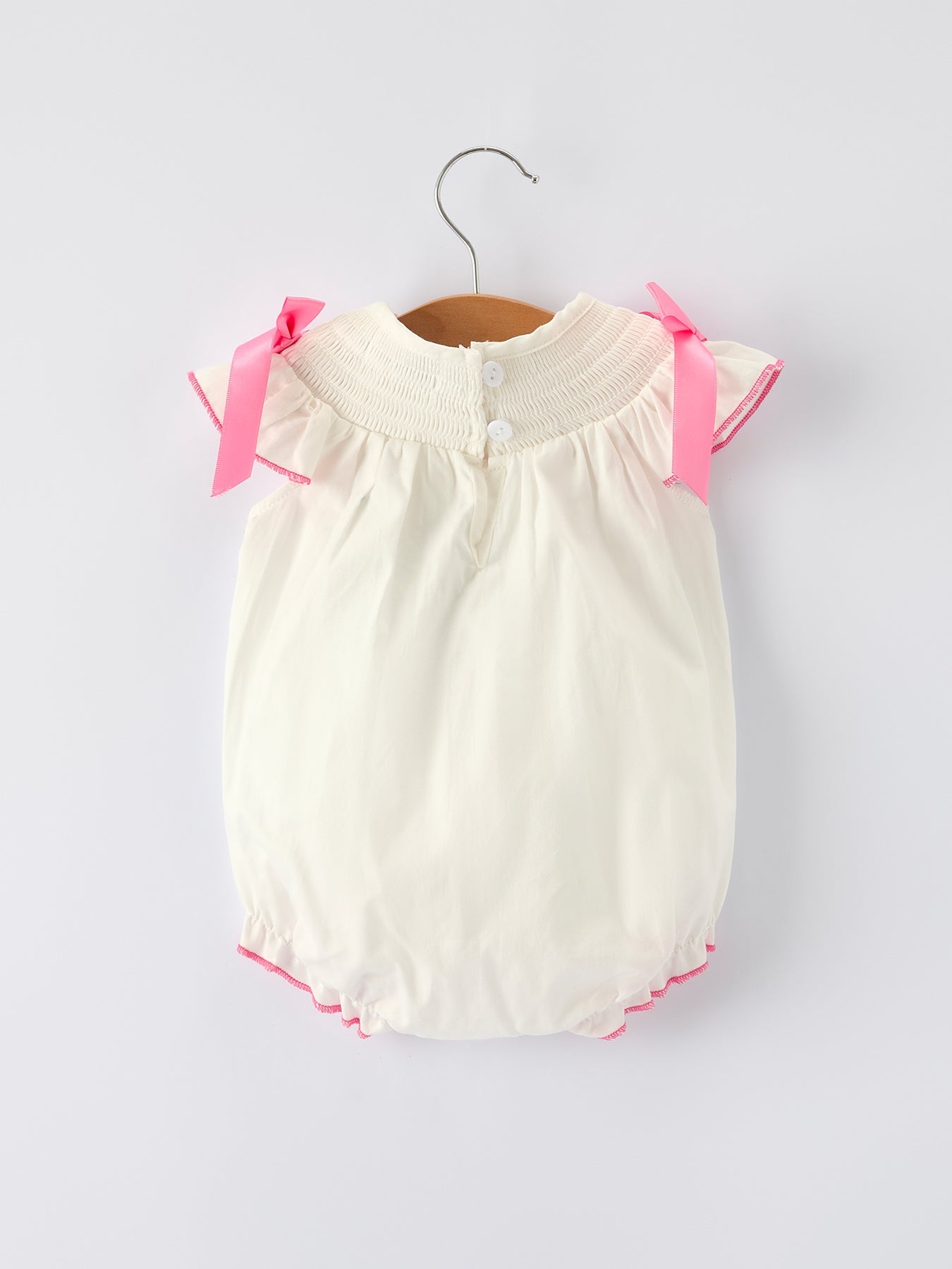 Fall White Baby Girls Romper With Pink Bow Embroidery