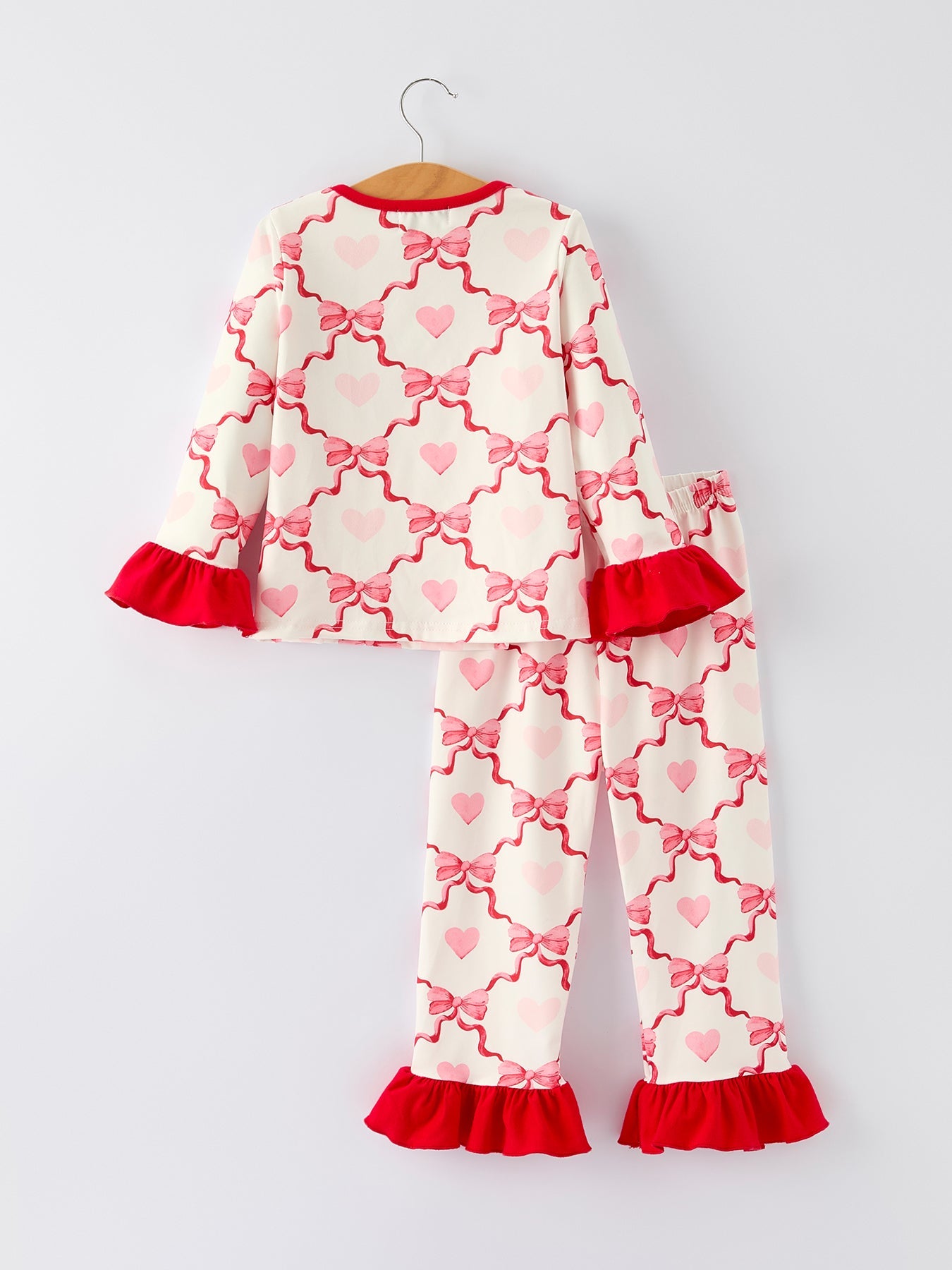 Valentine’s Day Girl Set With Heart Print And Red Ruffle Details