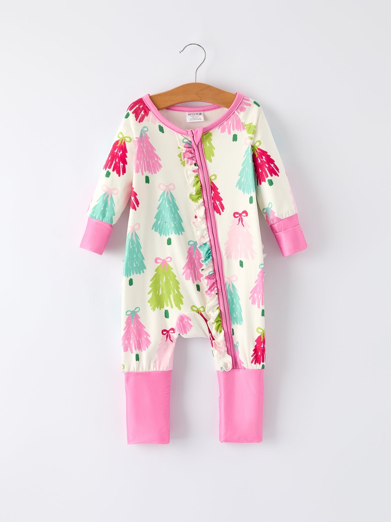 Christmas Tree Baby Girls Romper With Long Sleeves