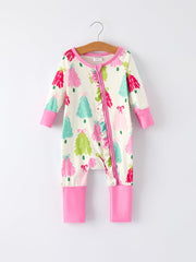 Christmas Tree Baby Girls Romper With Long Sleeves