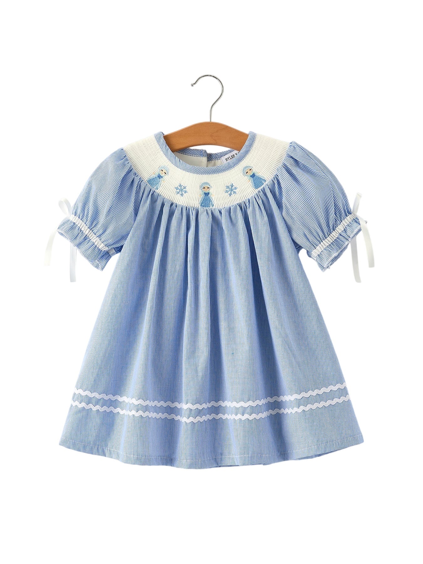 Girls Dress – Blue Striped Smocked Outfit With Short Sleeves