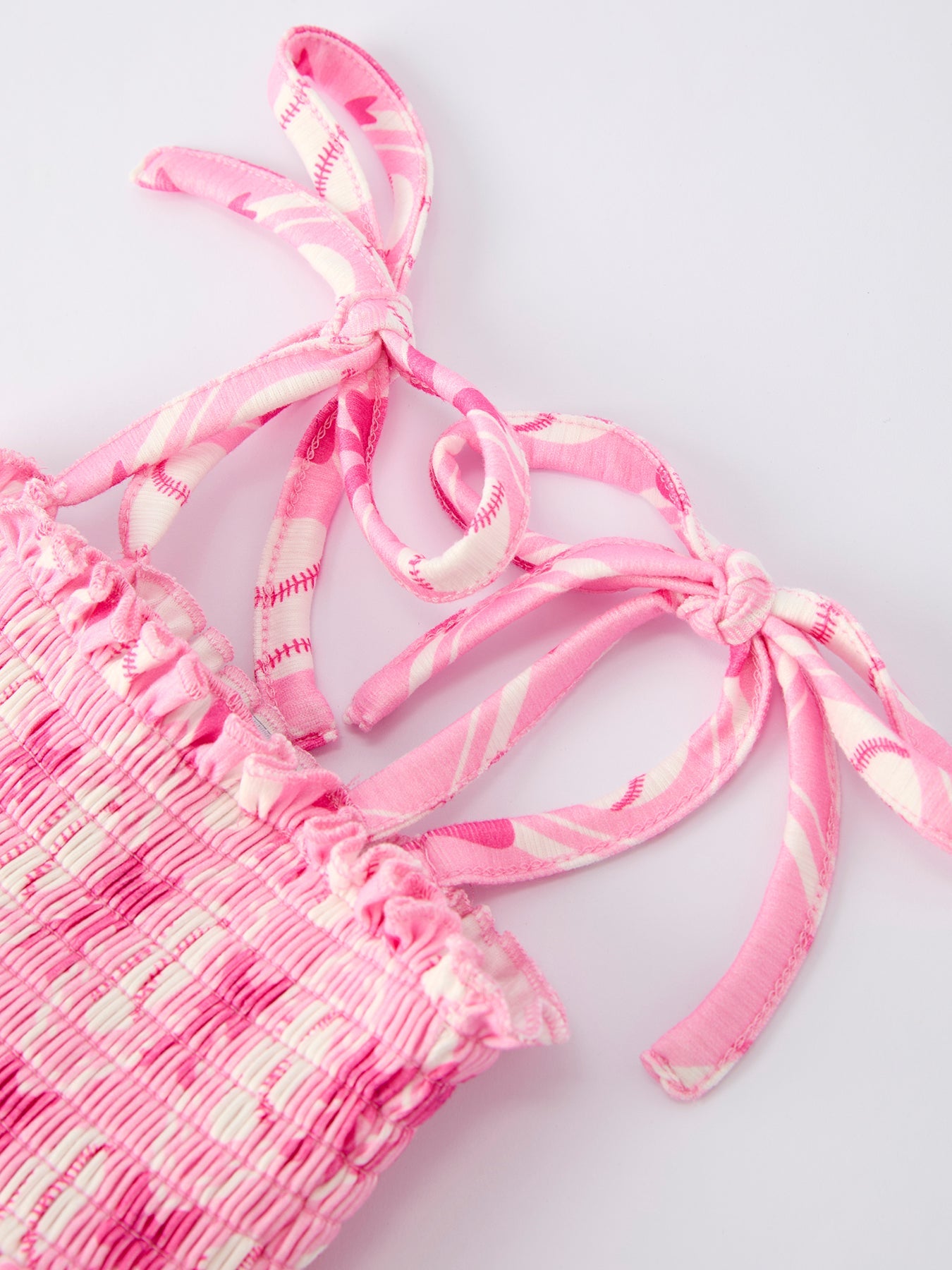 Baby Girl Pink Baseball Bow Print Romper Summer Outfit