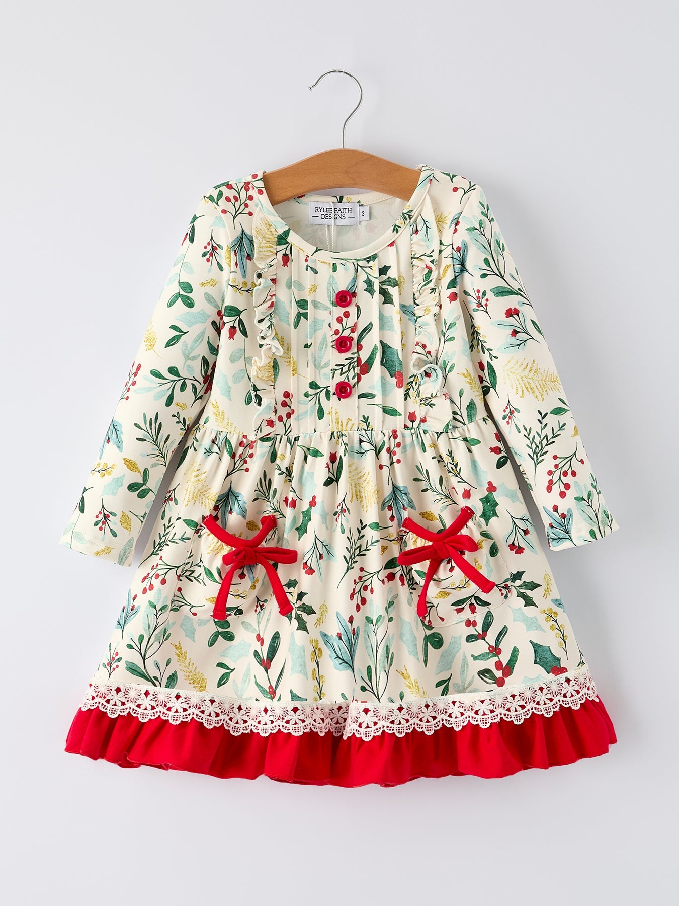 Toddler Girls Christmas Dress – Holiday Floral Print Outfit With Pockets