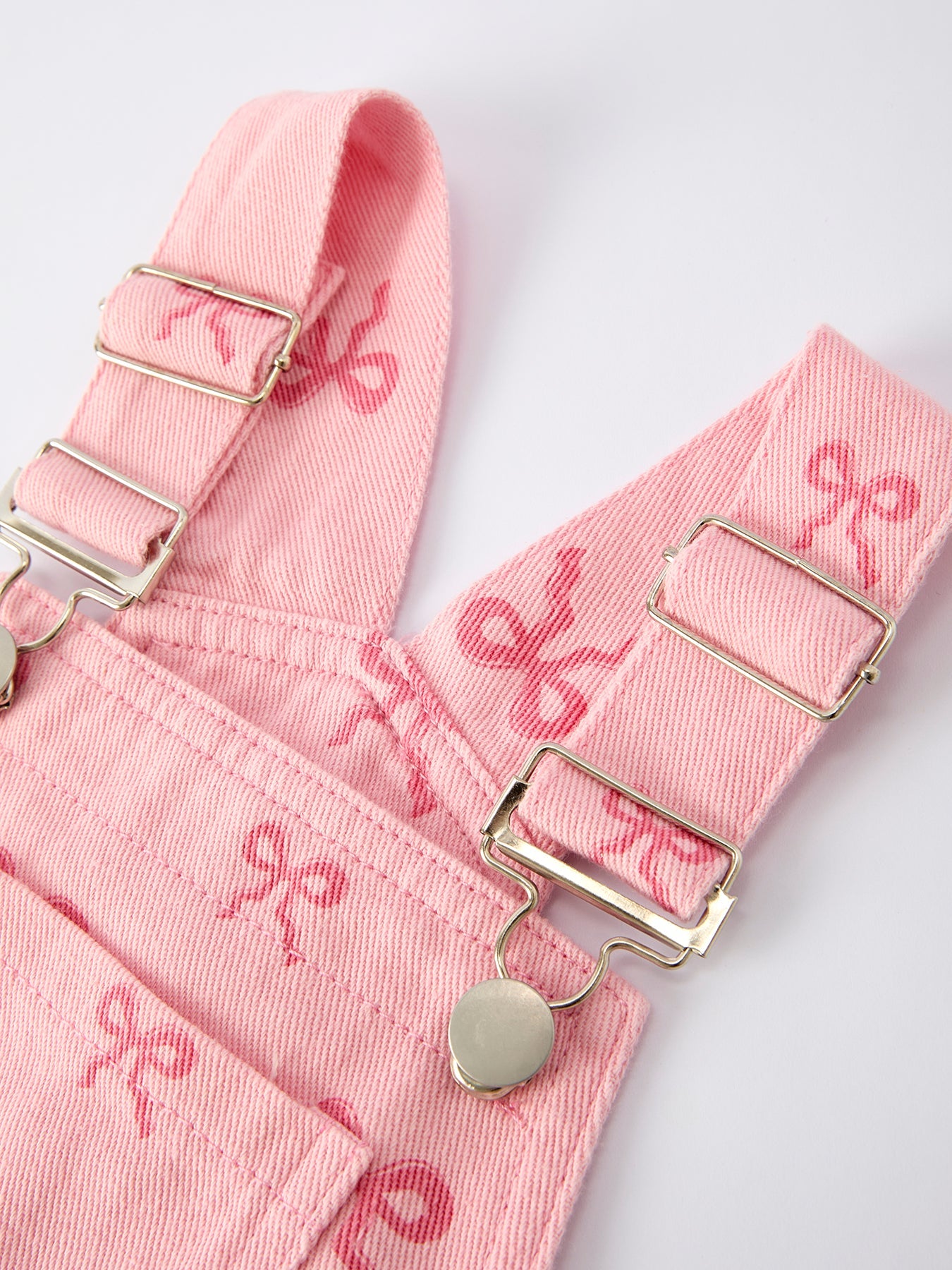 Pink Bow Denim Overall Dress For Girls