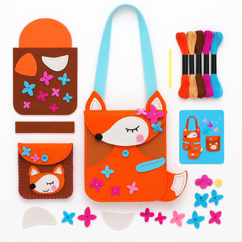 Apli Krapli - Apli Krapli Sewing Patterns Bag & Keychain Fox Printable Templates Materials Not Included Ages 10+