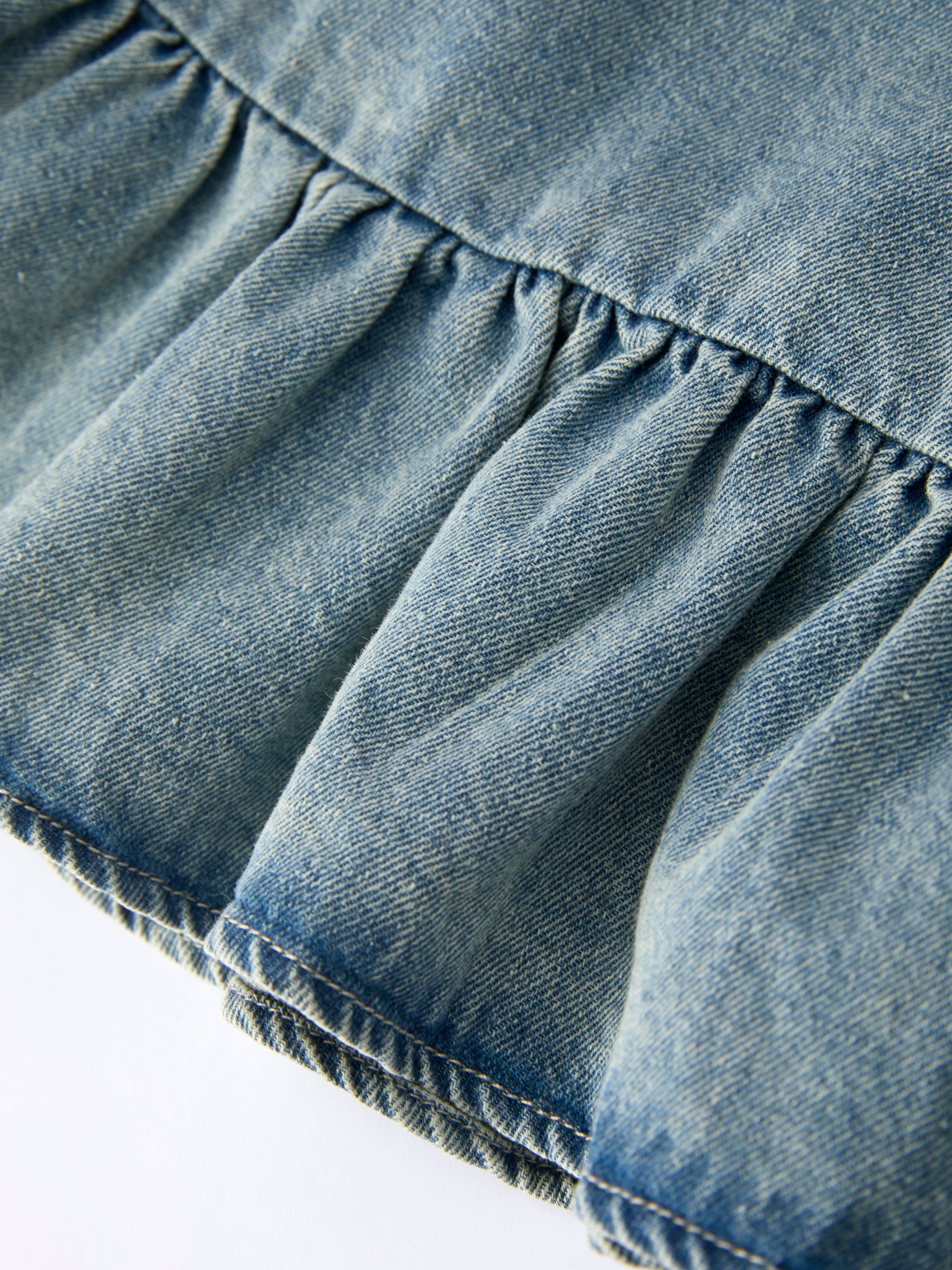 Girls Denim Ruffle Trim A-line Dress