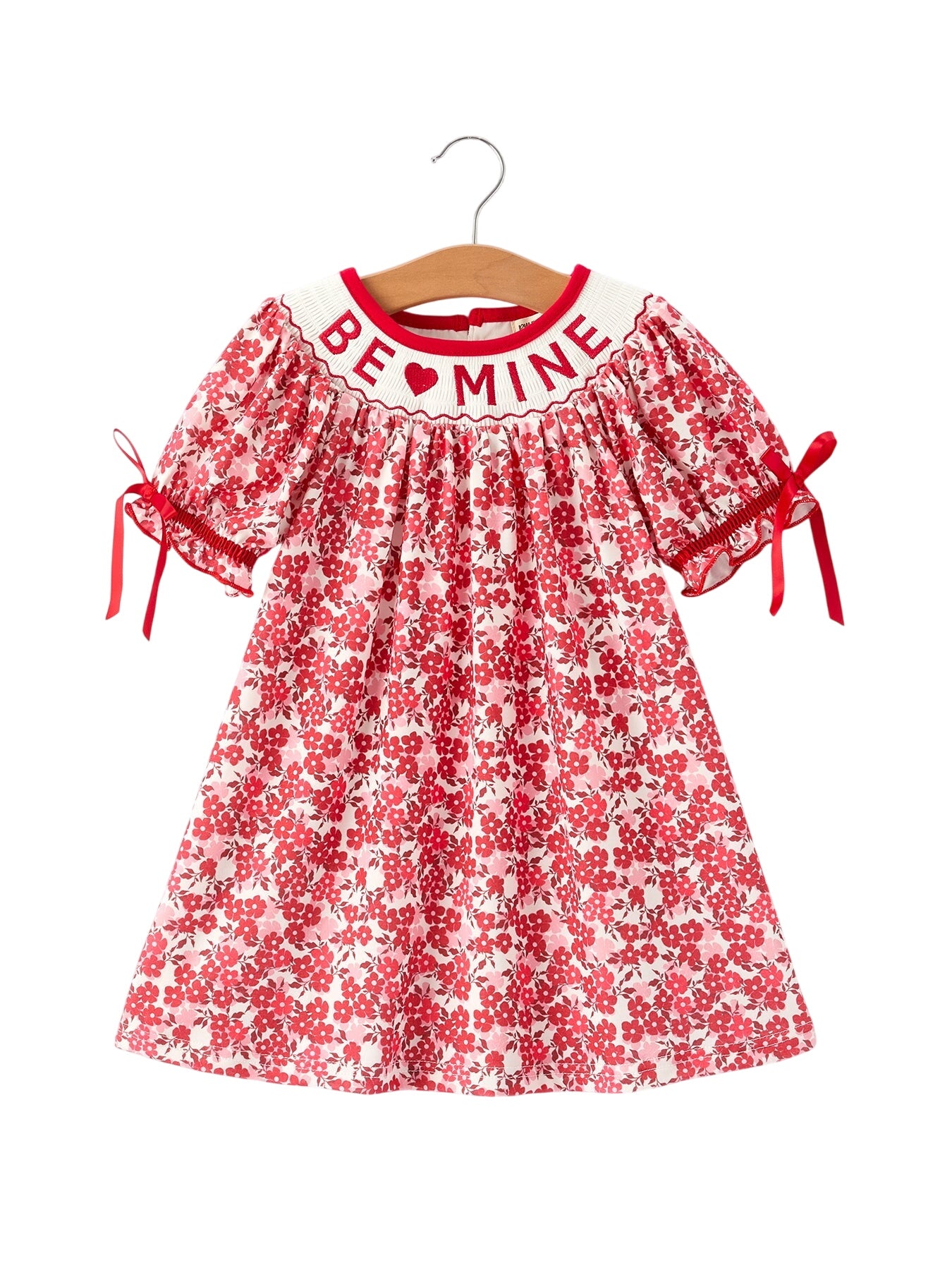 Valentine's Day "be ❤ Mine" Embroidered Floral Girls' Dress