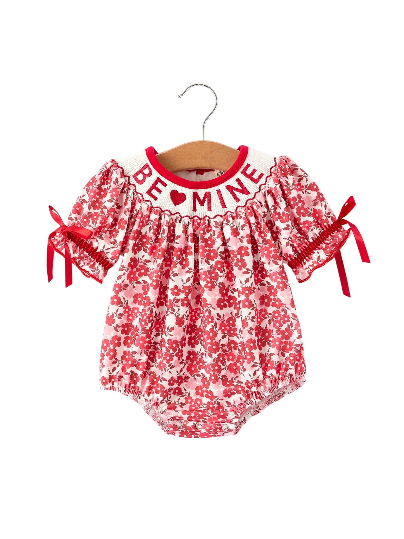 Valentine's Day "be ❤ Mine" Embroidered Floral Girls' Romper