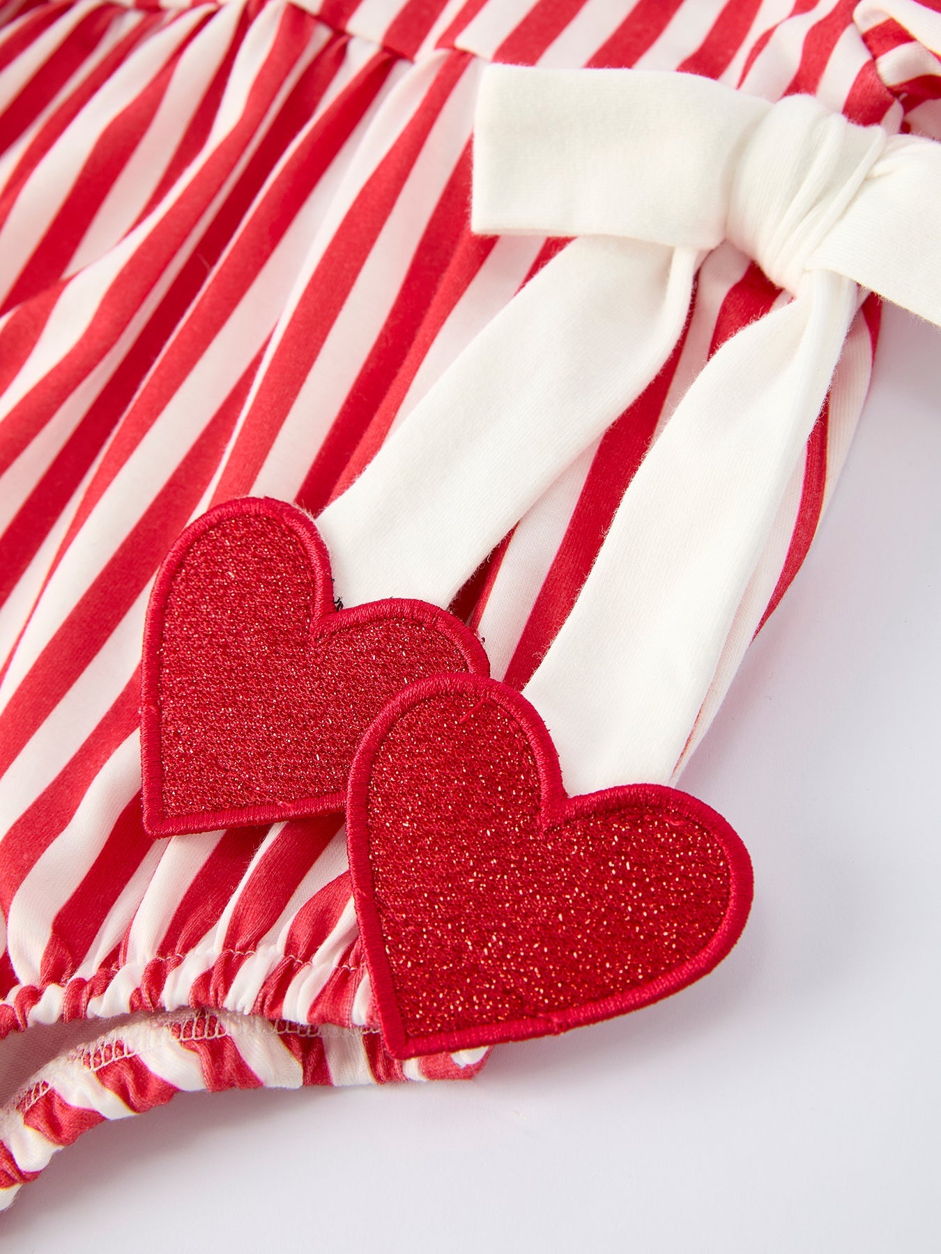 Valentine's Red Stripe Heart Bubble Romper For Baby Girls