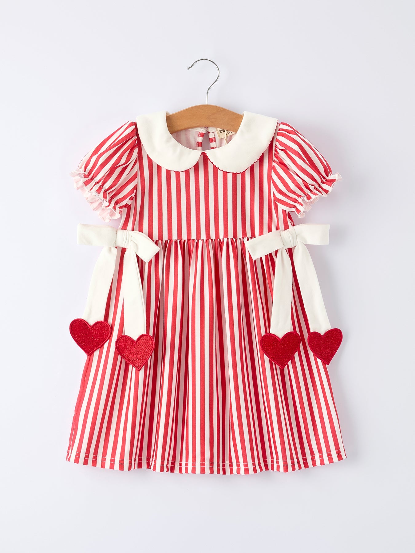 Valentine's Red Stripe Heart Dress For Toddler Girls