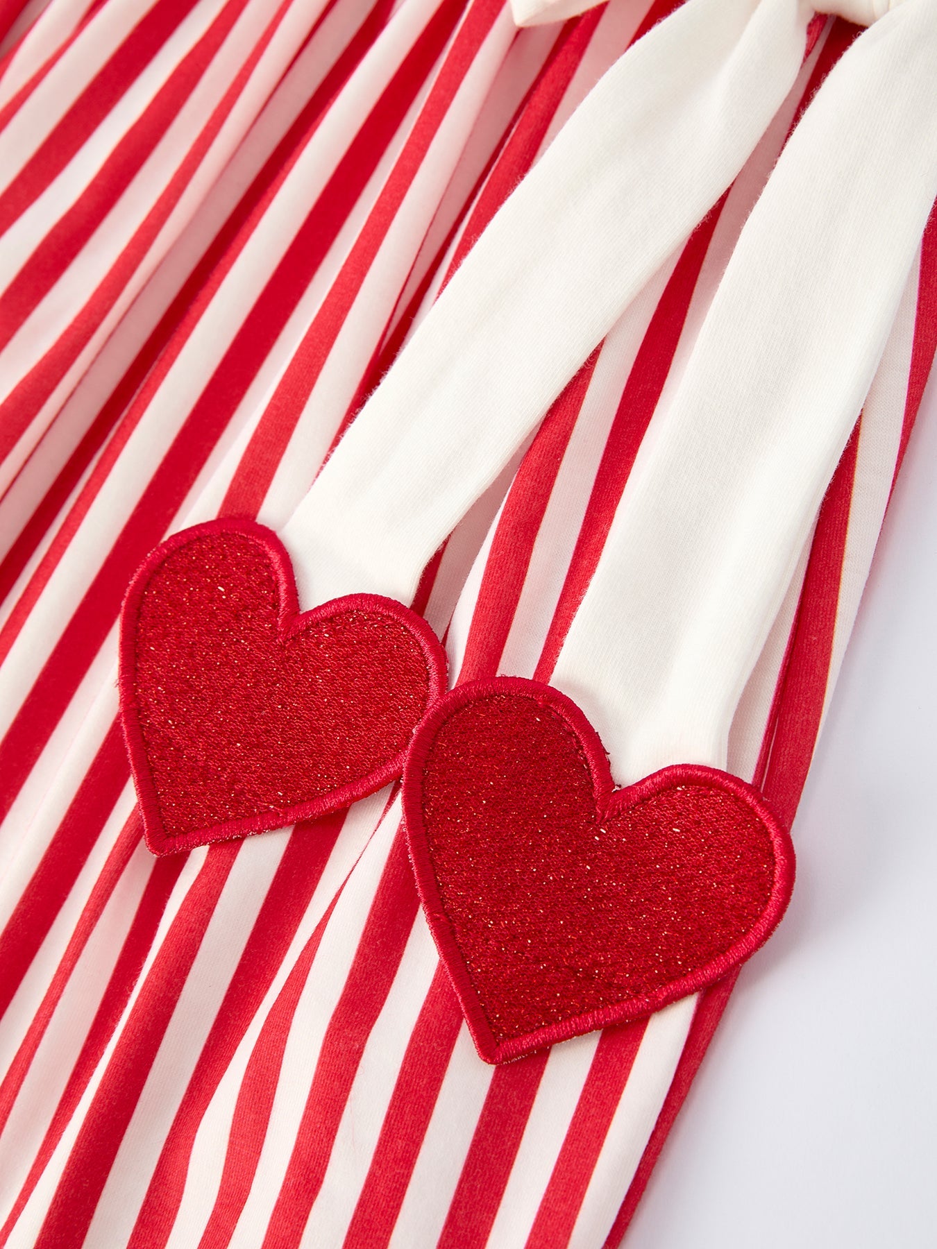 Valentine's Red Stripe Heart Dress For Toddler Girls