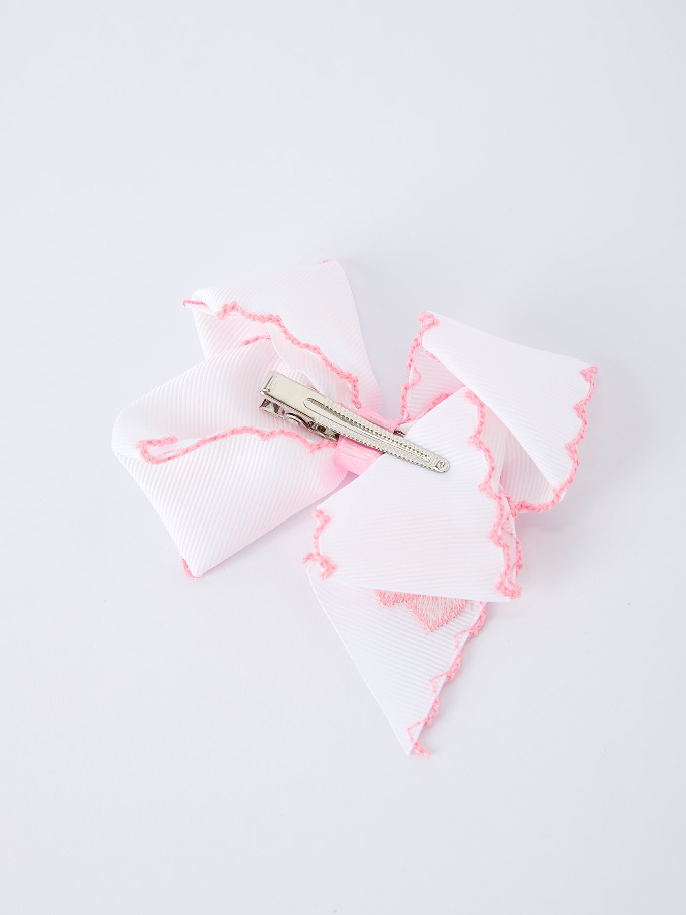 Valentine's Day Heart Embroidered White Girls Bow Hairpin 4 Inch