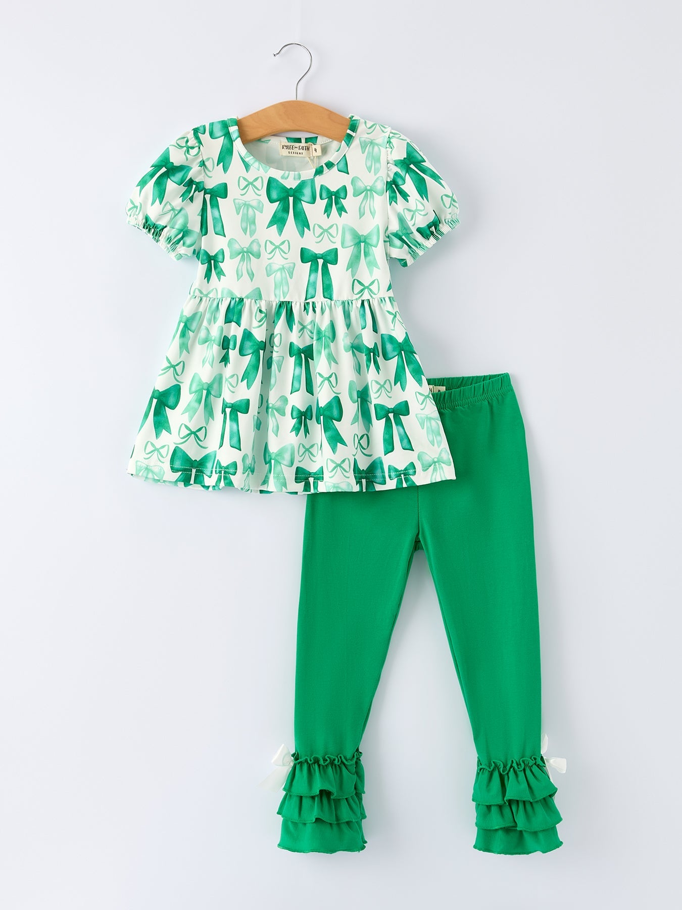 St. Patrick's Day Bow Top And Ruffled Leggings Girls Set