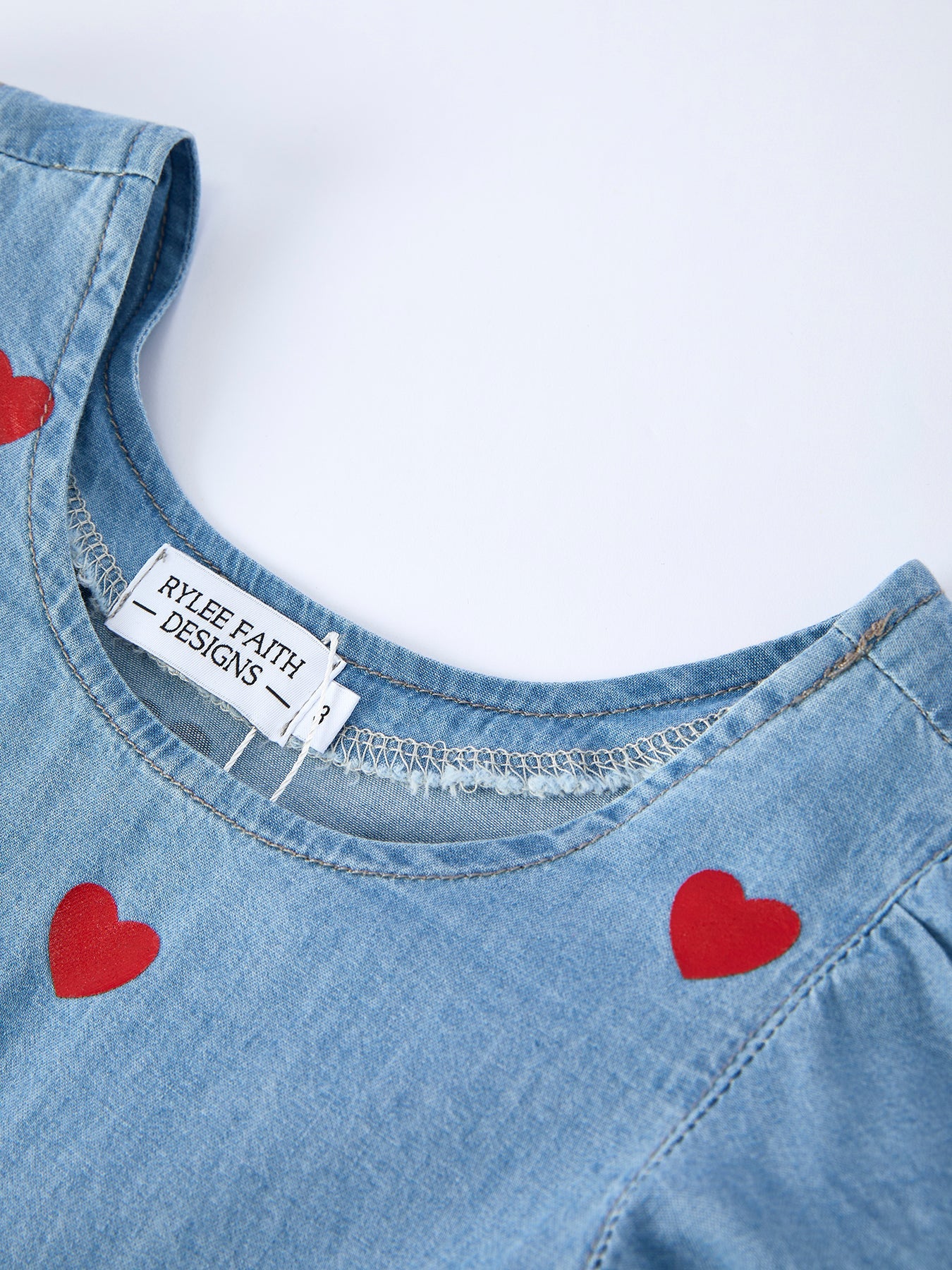 Denim Heart Dress For Girls – Long Sleeve Valentine Outfit