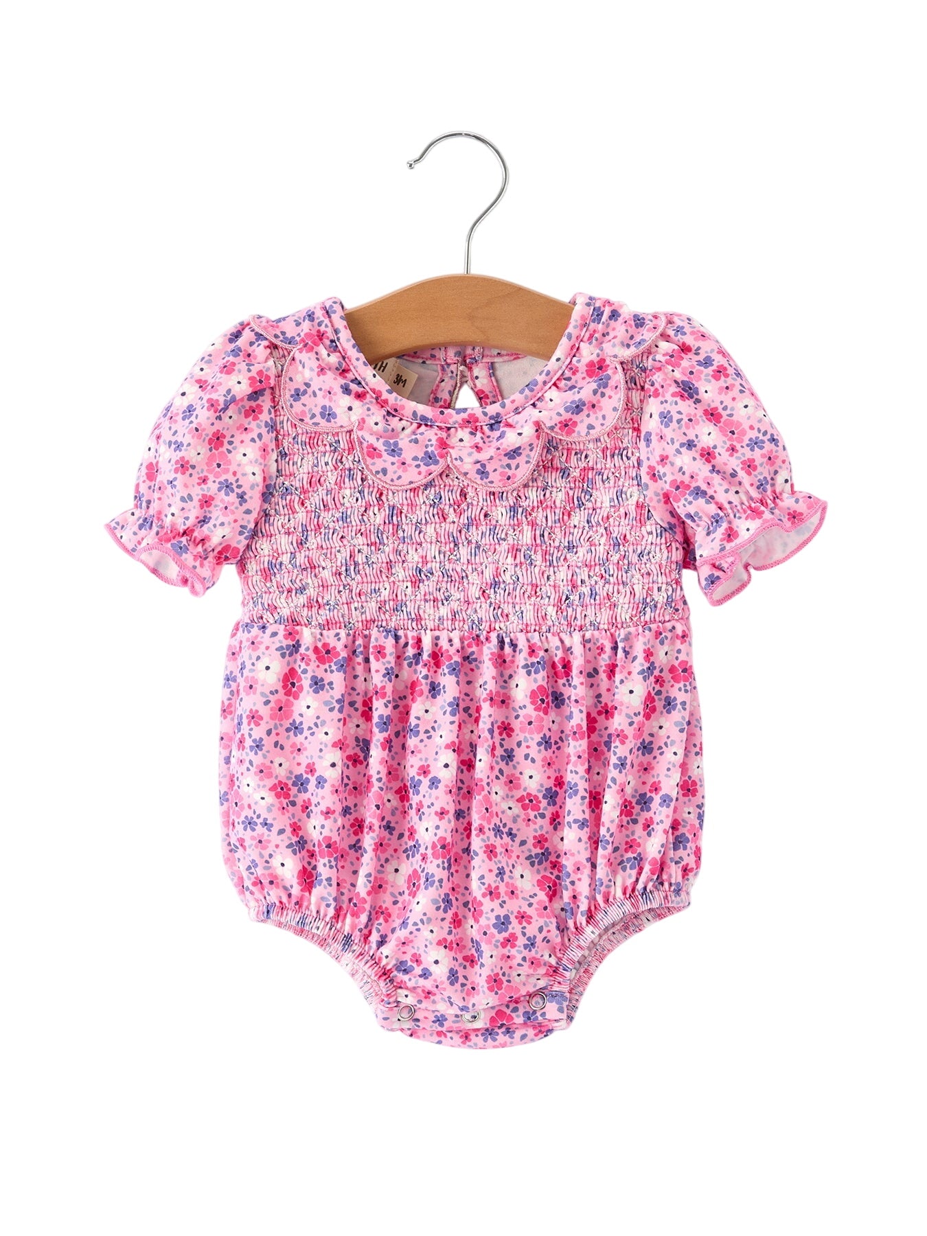 Girls Valentine's Day Floral Ruffle Smocking Baby Bubble Romper