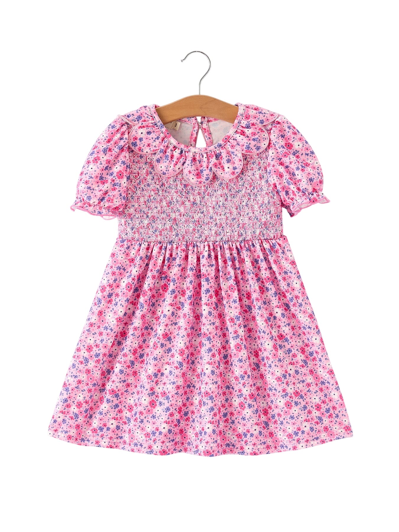 Girls Valentine's Day Floral Ruffle Smocking Dress