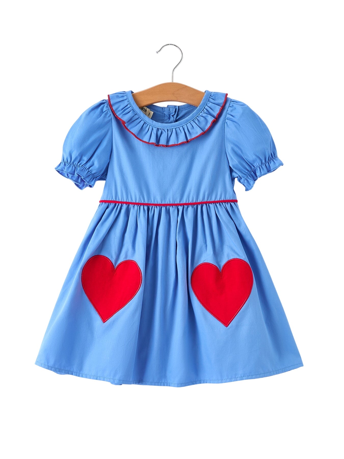 Valentine's Day Toddler Girl Heart Applique Blue Dress