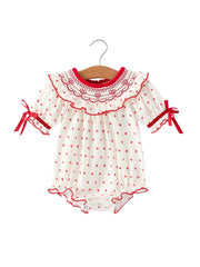 Valentine's Day Polka Dot Baby Girls Romper With Smocking Embroidery
