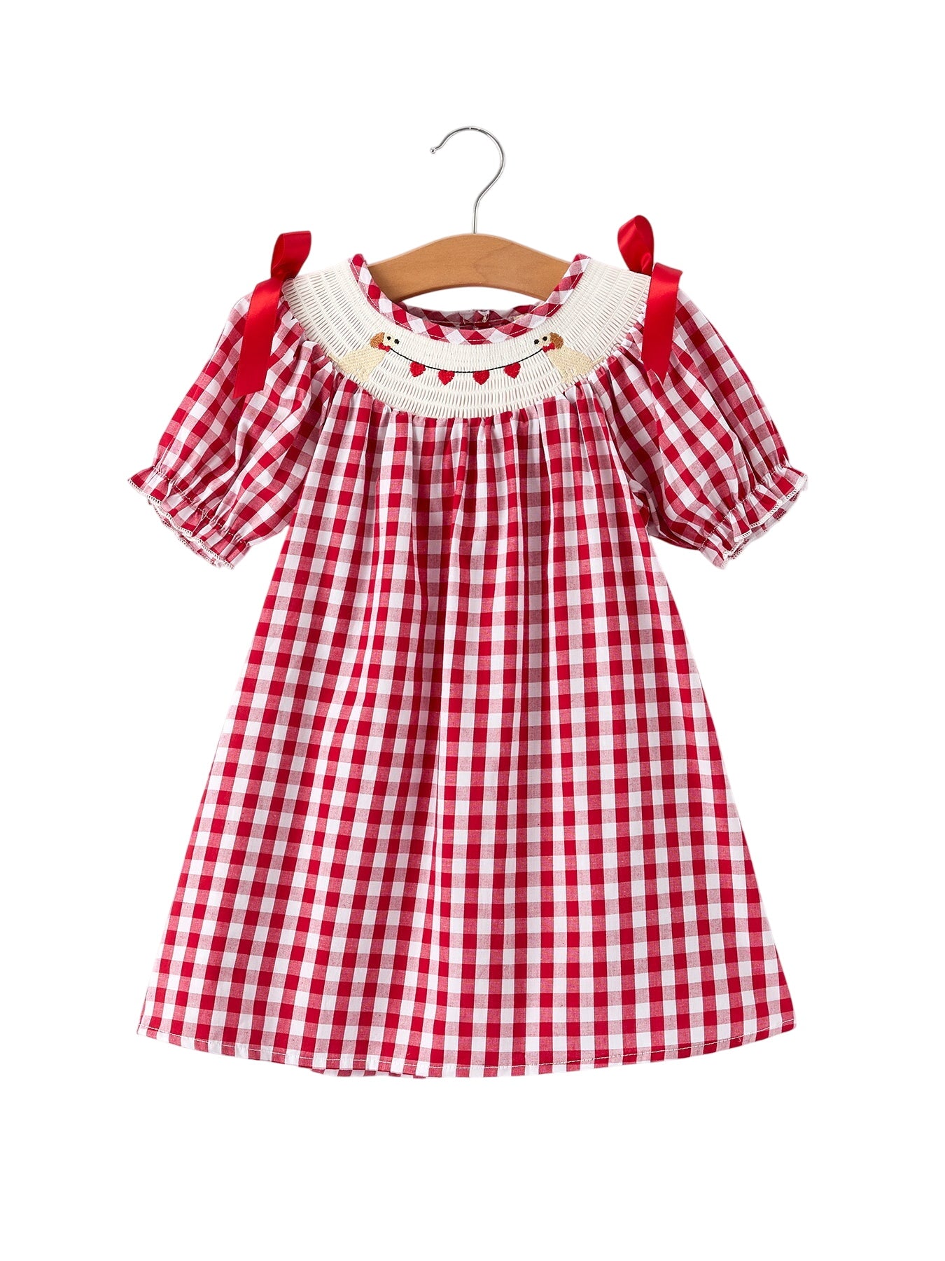 Valentine Red Plaid Dress With Smocked Heart Dog Detail And Bows
