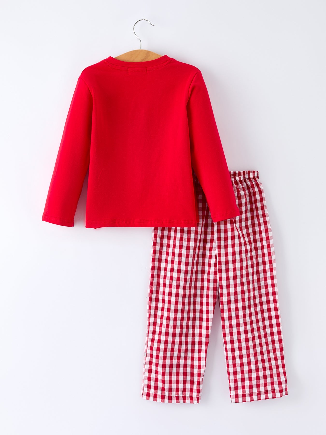 Valentine Red Plaid Boys Set With Applique Heart Dog Detail