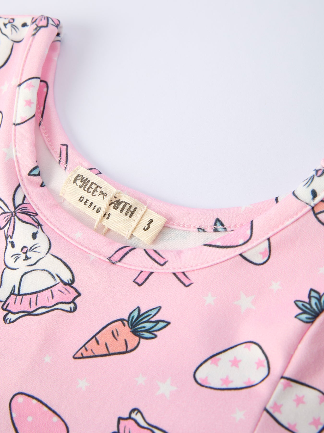 Pink Easter Bunny Carrot Print Girls Short Sleeve Dress